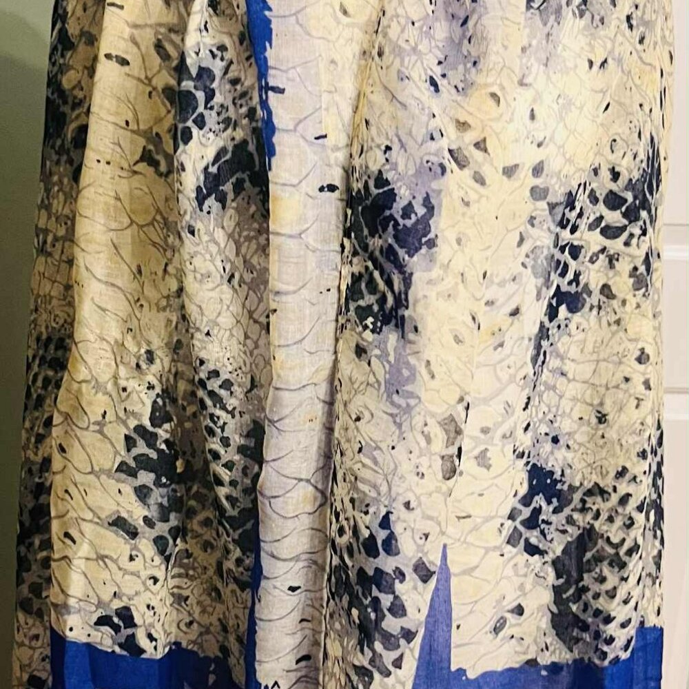 NWT Handmade Scarf by Sana – Blue & Grey Abstract Design